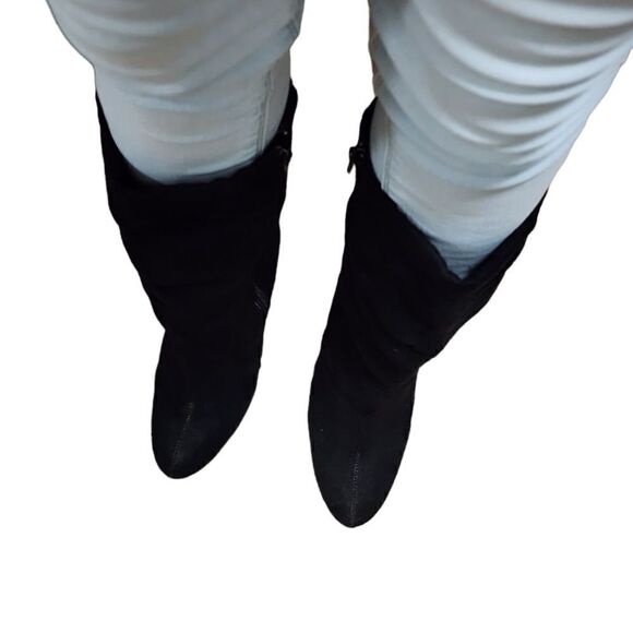 Black suede mid calf heeled booties - Picture 6 of 8